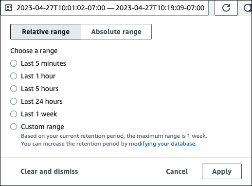 Filter metrics by time interval