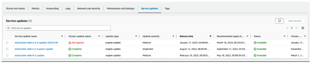 Screenshot 1 der Konsole für Serviceupdates.