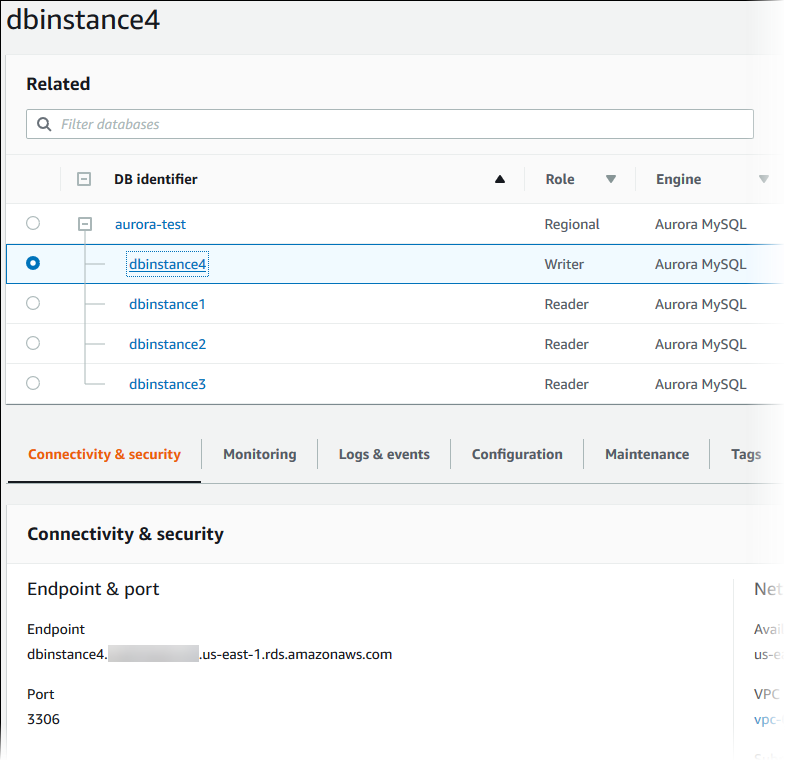 Ansicht der Amazon Aurora Aurora-DB-Instance