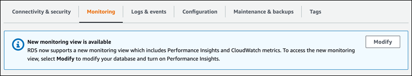 Ändern Sie die DB-Instance, um Performance Insights zu aktivieren.