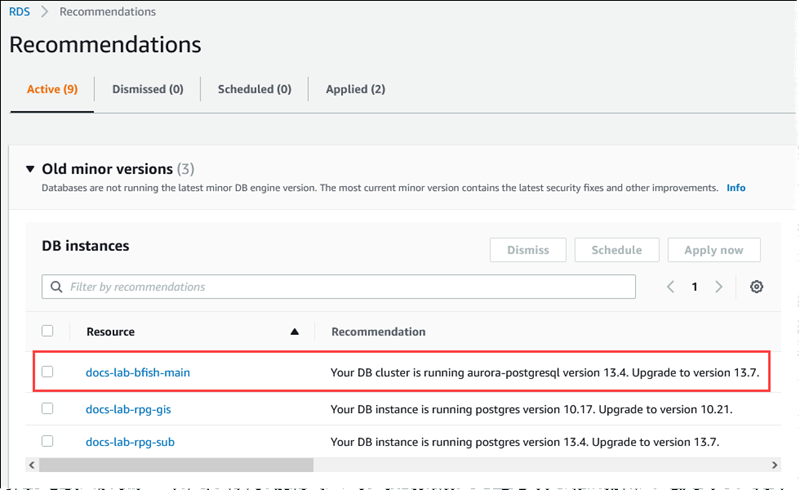 Ein kleineres Versionsupgrade für einen Aurora SQL Postgre-DB-Cluster mit Babelfish ist verfügbar.