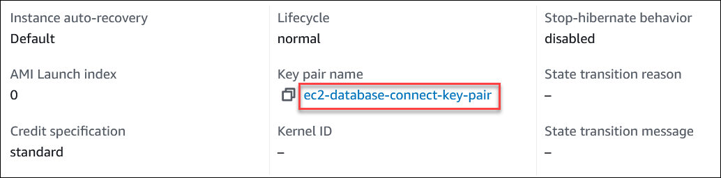 EC2Name des key pair auf der Instanzseite auf der Registerkarte „Details“.