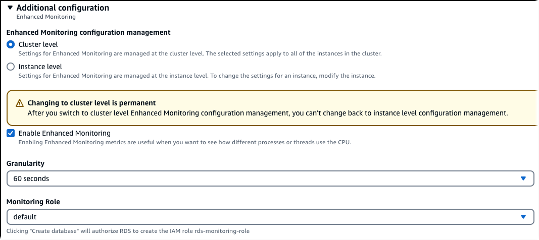 Aktivieren Sie Performance Insights während der DB-Cluster-Erstellung mit der Konsole.