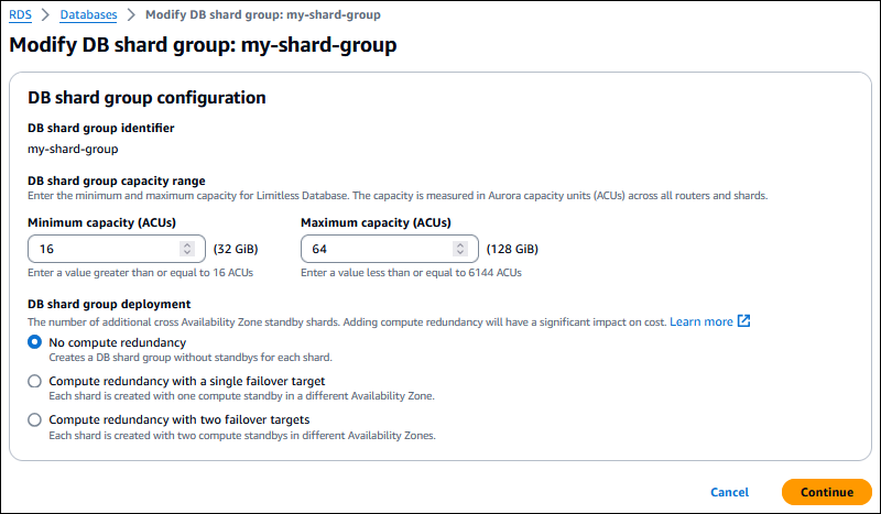 Seite „DB-Shard-Gruppe ändern“.