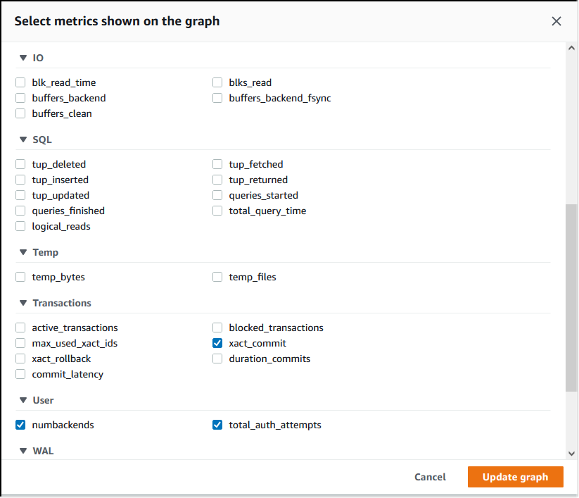 Bild des Zugriffs auf Performance Insights über die RDS Konsole und den ausgewählten Aurora SQL Postgre-DB-Cluster.