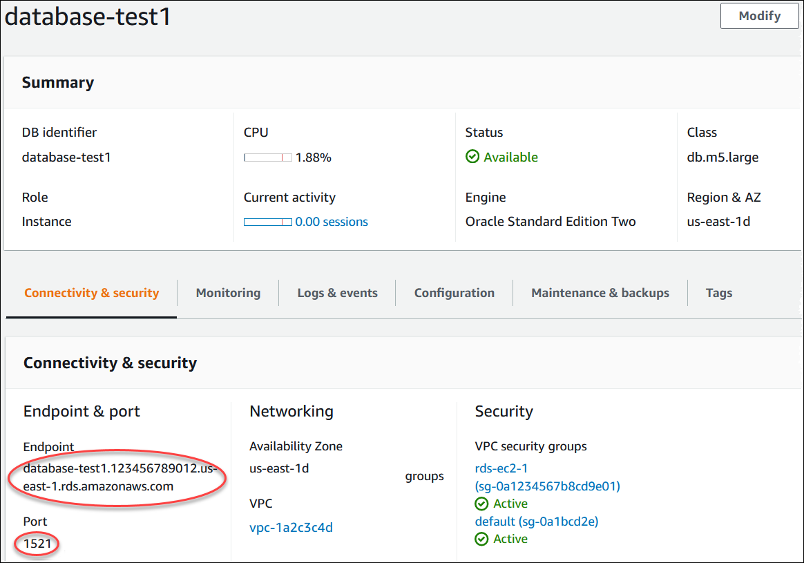 Stellen Sie eine Verbindung mit einer Oracle-DB-Instance her.