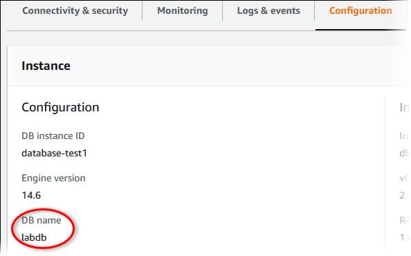 Rufen Sie den DB-Namen von der RDS-Konsole ab