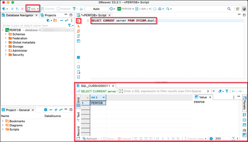 Fenster, das zeigt, wie Sie einen SQL-Befehl ausführen und die Ergebnisse in anzeigenDBeaver.