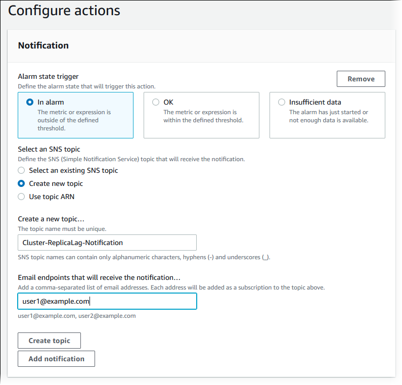 Die Seite Configure actions (Aktionen konfigurieren)