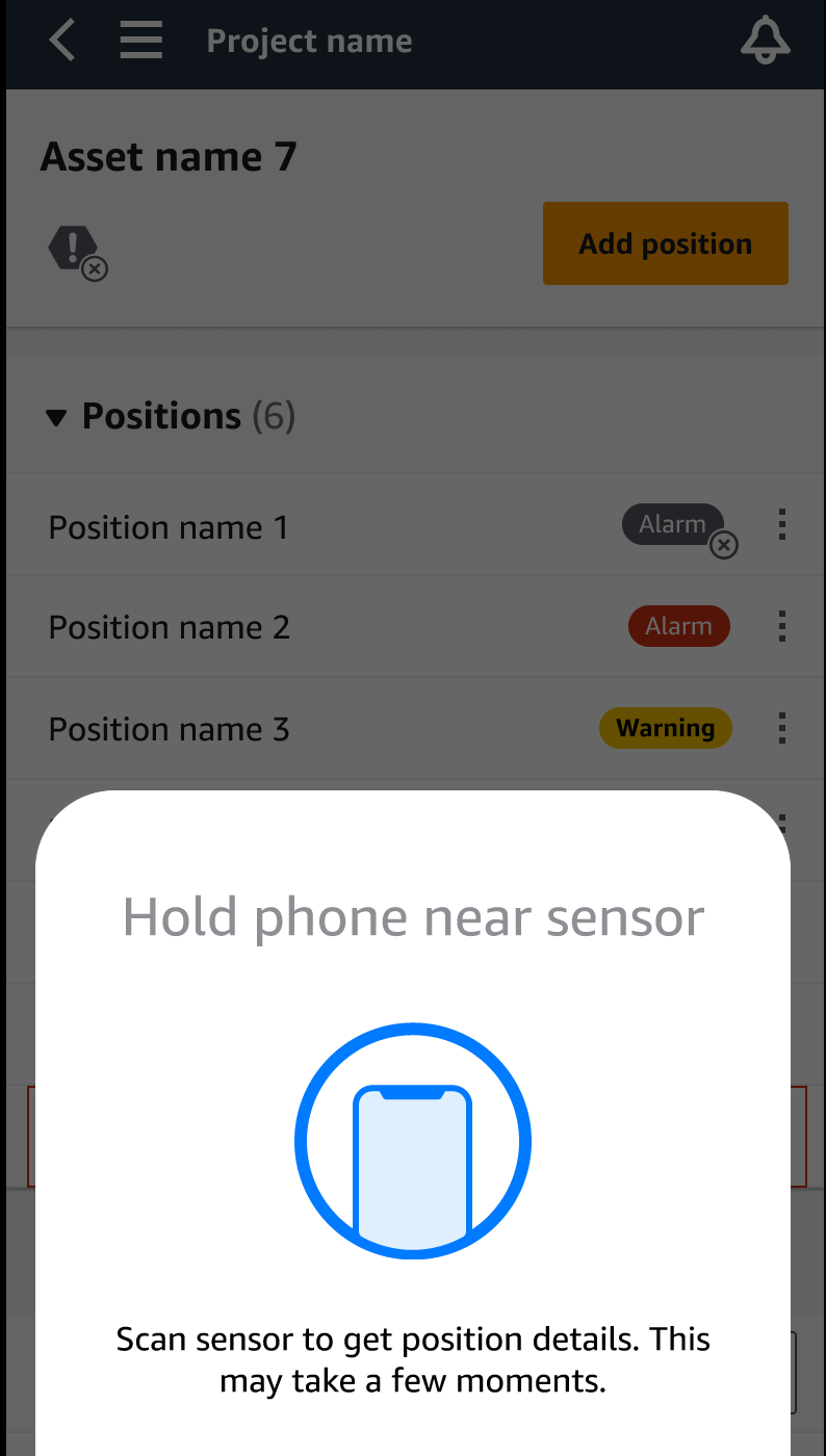 Mobile phone icon with instructions to scan sensor for position details.