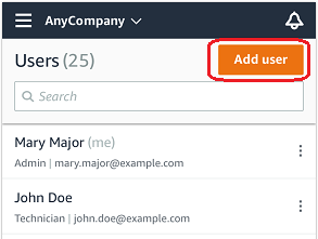 User interface showing a list of users and an "Add user" button in the top right corner.