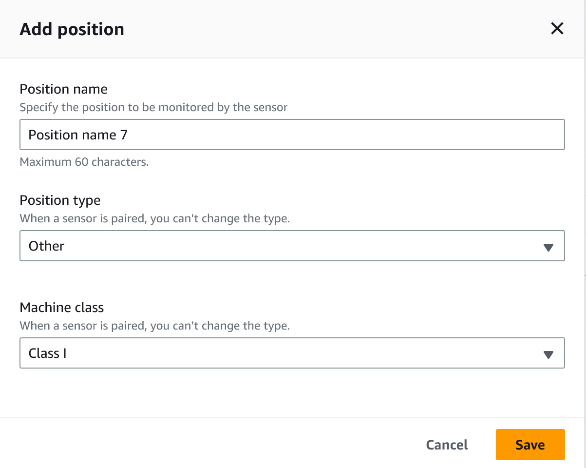 Form to add a position with fields for name, type, and machine class.