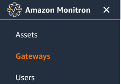 Left navigation menu showing Assets, Gateways highlighted in orange, and Users options.