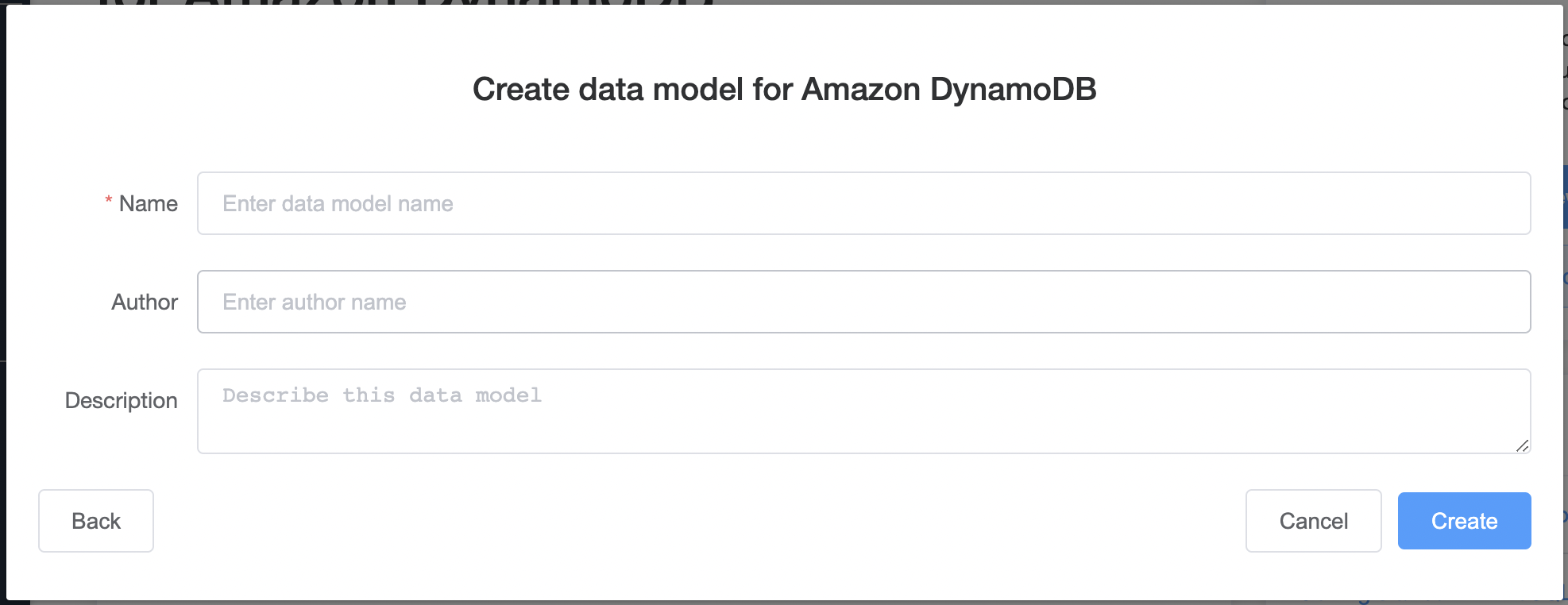 Screenshot der Konsole mit dem Bildschirm „Create model from scratch“ (Modell von Grund auf neu erstellen)