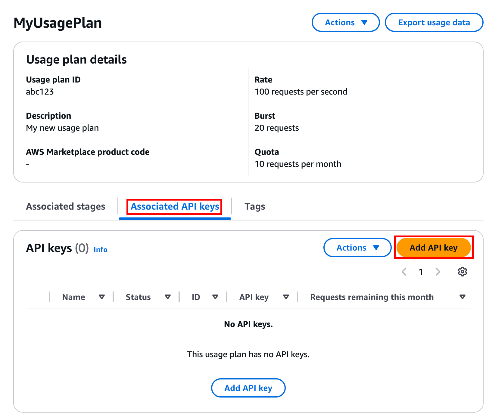 Entitäten des API-Nutzungsplans