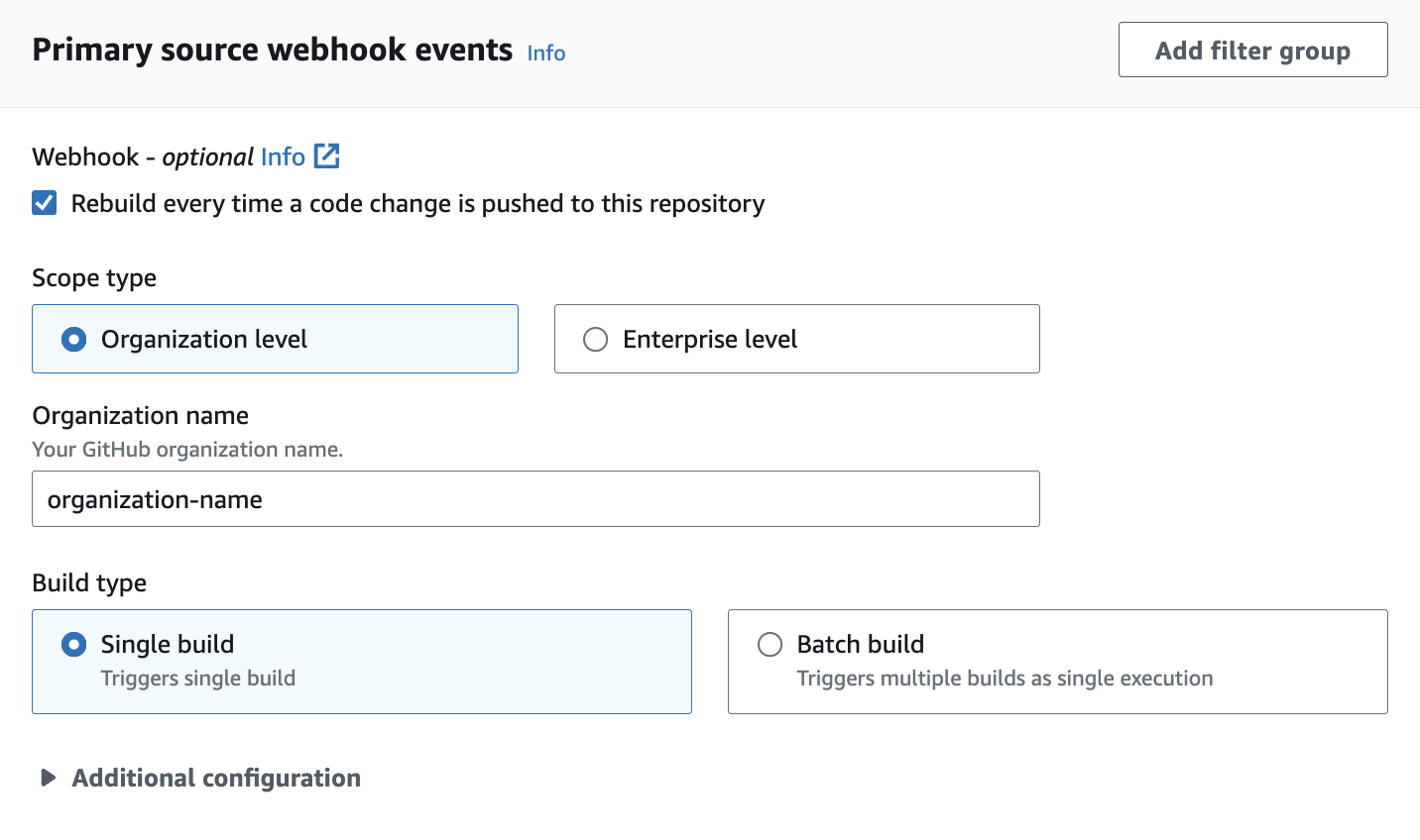 Die Konfiguration von globalen oder organisatorischen Webhooks.