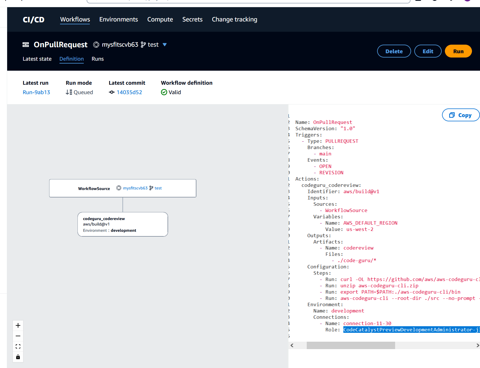 Zeigen Sie den IAM-Rollennamen im Workflow-YAML an