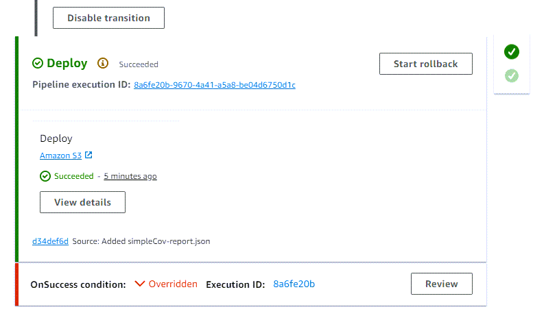 Eine Beispielbedingung in CodePipeline.