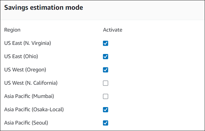 Wählen Sie das aus AWS-Regionen und speichern Sie