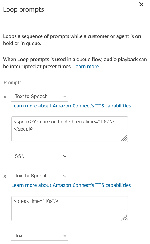 Pausenzeit = 10 Sekunden in der text-to-speech Box.