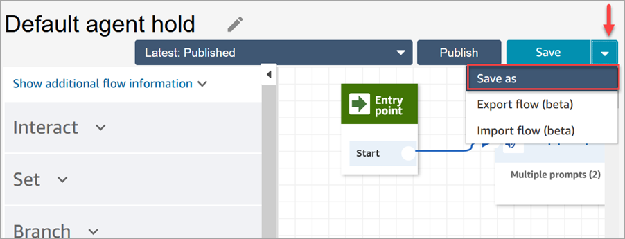 Das Dropdown-Feld „Speichern“, die Option „Speichern unter“.