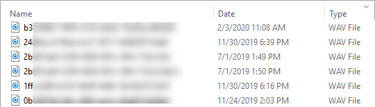 Eine Liste von WAV-Dateiaufzeichnungen im Download-Ordner.