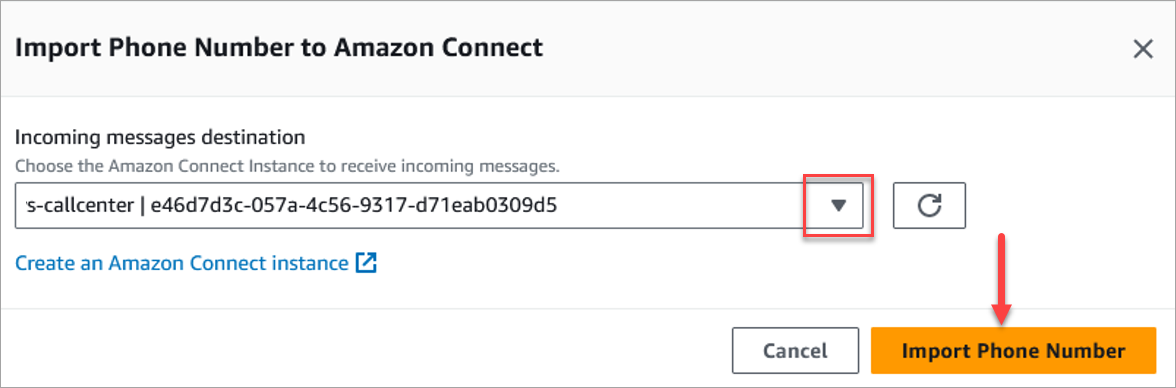 Die Amazon-Pinpoint-SMS-Import-Seite für Telefonnummern.