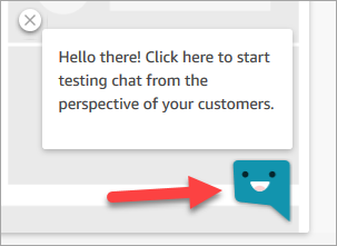 Das Amazon Connect-Chat-Symbol auf der Testseite.