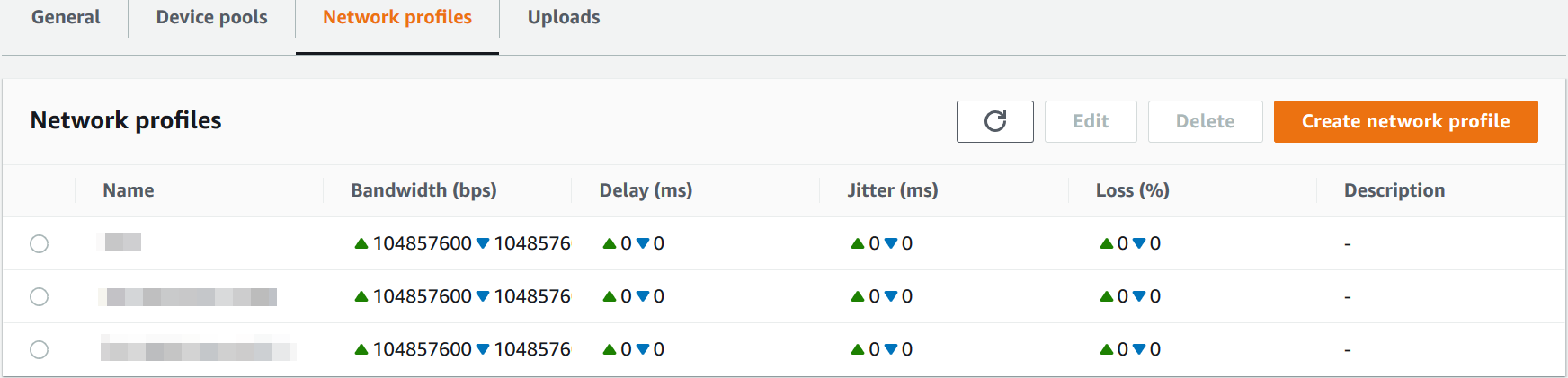 Netzwerkprofile in Projekteinstellungen