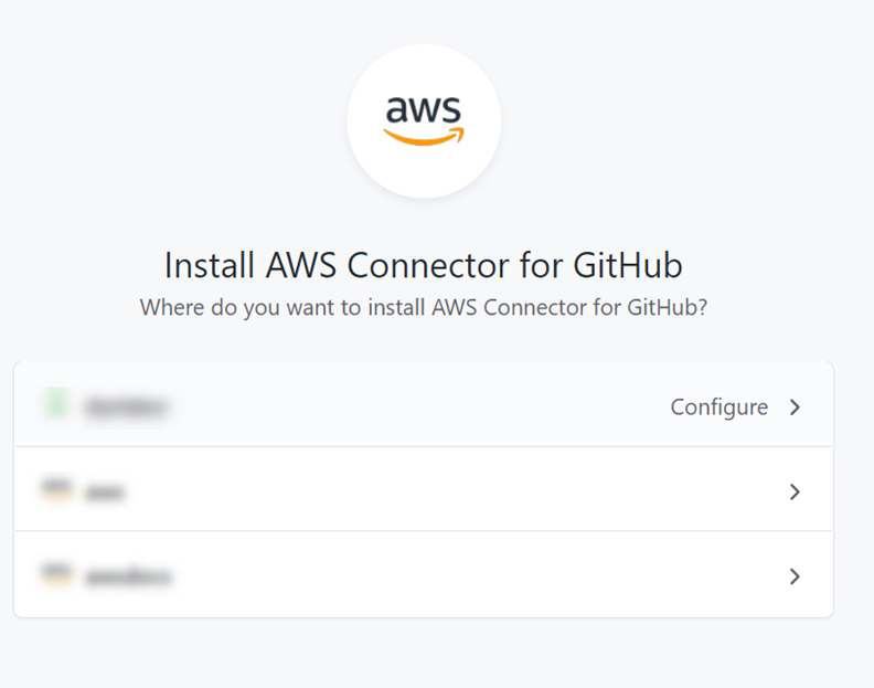 Screenshot der Konsole mit der Seite „ AWS Connector für die GitHub Installation“.