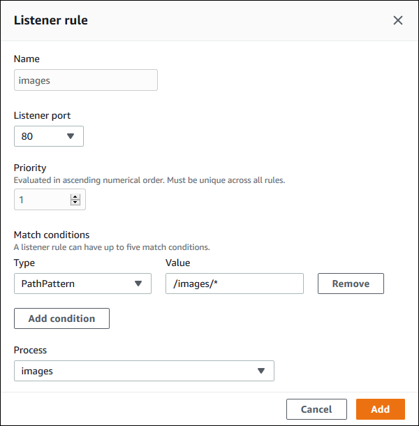 Application Load Balancer-Konfiguration – Regelliste