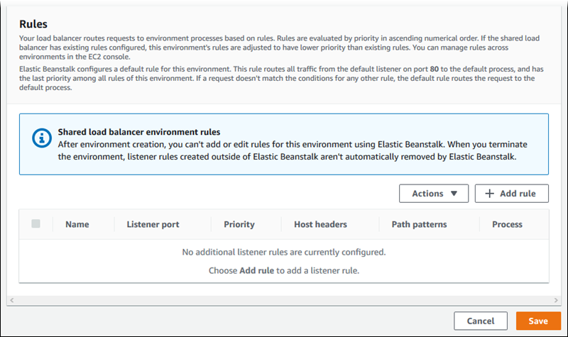 Application Load Balancer-Konfiguration – Regelliste