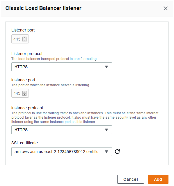 Classic Load Balancer-Konfiguration – Sicheren Listener hinzufügen