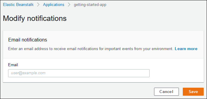 Konfigurationsseite „Modify notifications (Benachrichtigungen ändern)“