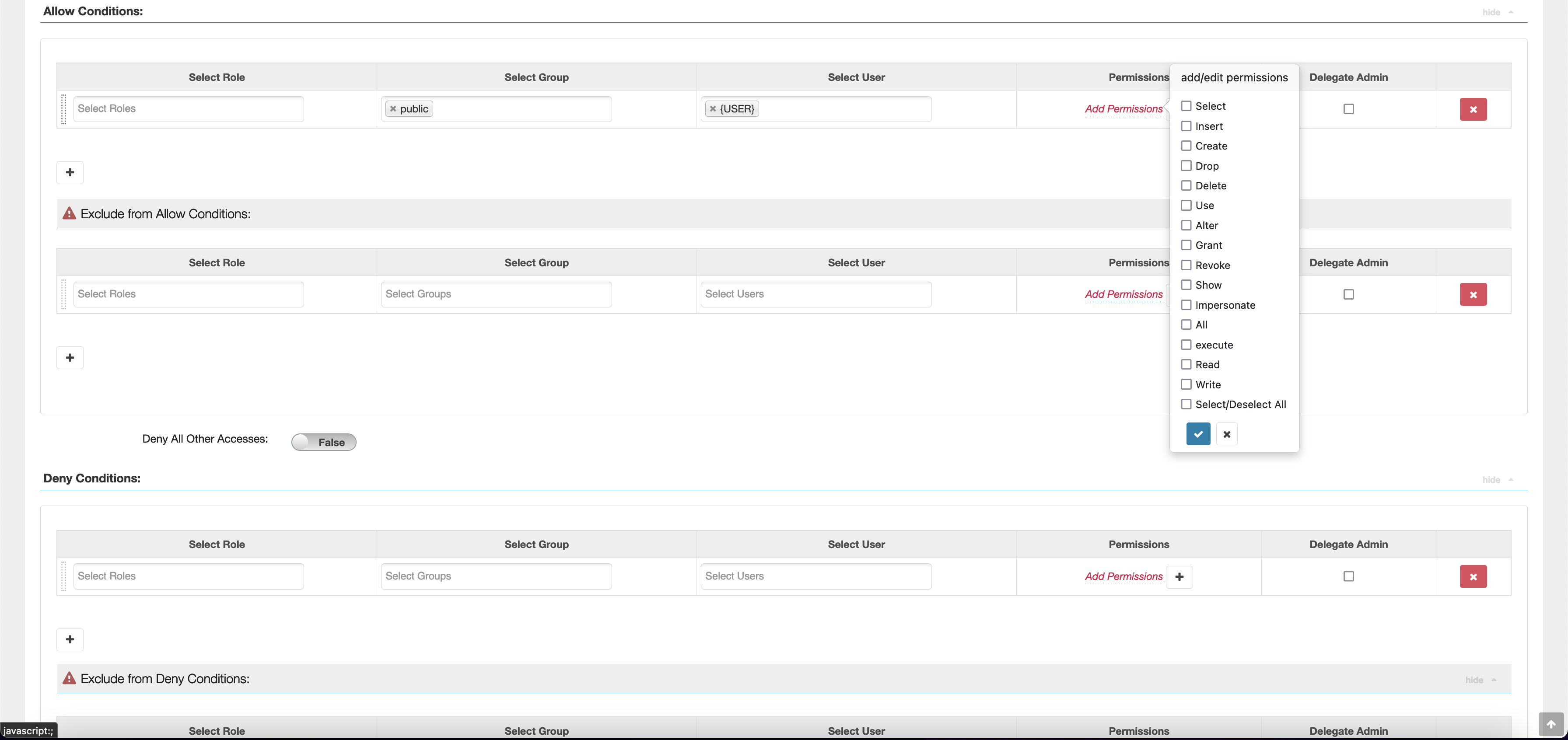 Ranger-Admin-SparkSQL-Richtliniendetails lassen Bedingungen zu.