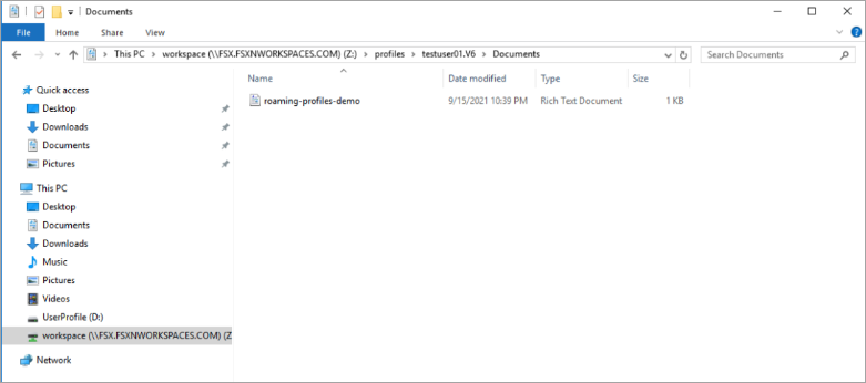 Das Windows File Explorer-Dialogfeld zeigt eine neue Datei für einen WorkSpace Benutzer an.