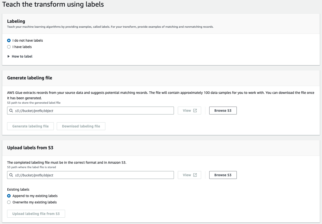 Der Screenshot zeigt einen Assistenten zum Einlernen der Transformation mithilfe von Labels.