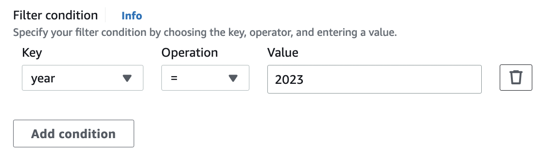 Der Screenshot zeigt die Registerkarte „bedingte Router-Transformation“ mit den Filterbedingungsfeldern für Schlüssel, Vorgang und Wert.