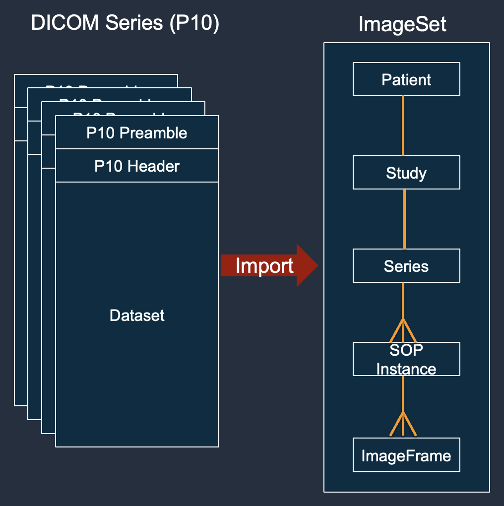 Diagramm, das zeigt, worin sich ein Bilddatensatz befindet. AWS HealthImaging