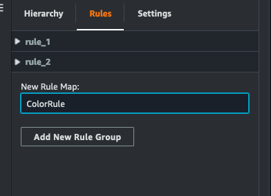 Die Registerkarte „Regeln“ mit dem Namen der neuen Regelübersicht, der über der Schaltfläche „Neue Regelgruppe hinzufügen“ eingegeben wurde.
