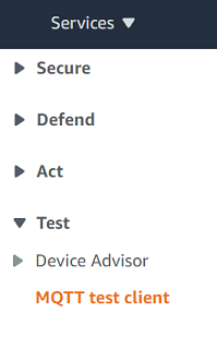 Wählen Sie MQTT-Testclient aus dem Konsolenmenü in der linken Navigationsleiste.