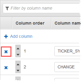 Screenshot des Schema-Editors mit dem Symbol x neben der Spaltennummer.