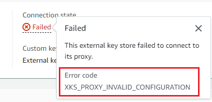 Verbindungsfehlercode auf der Detailseite des benutzerdefinierten Schlüsselspeichers