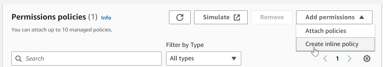 Erstellen Sie eine Inline-Richtlinie in der IAM Konsole