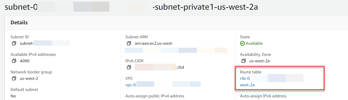 Link zur Routing-Tabelle auf der Seite mit den Subnetzdetails