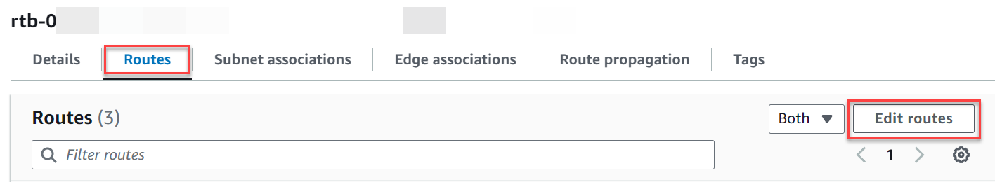 Registerkarte „Routen“ auf der Detailseite der Routentabelle