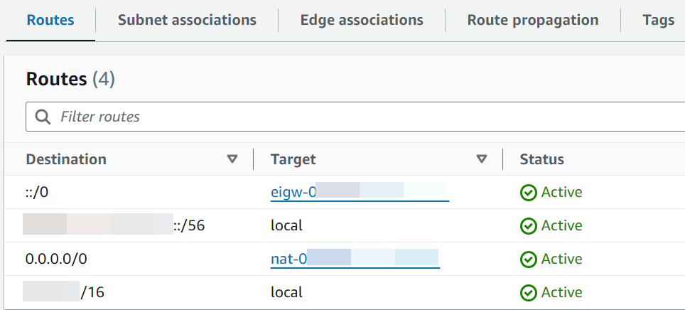 Routingtabelle für private Subnetze mit Route zum Gateway NAT