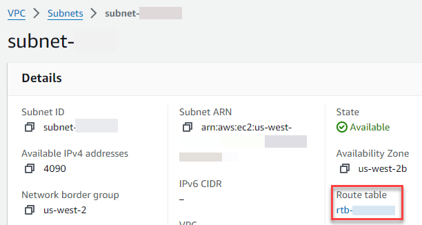 Link zur Routing-Tabelle auf der Seite mit den Subnetzdetails