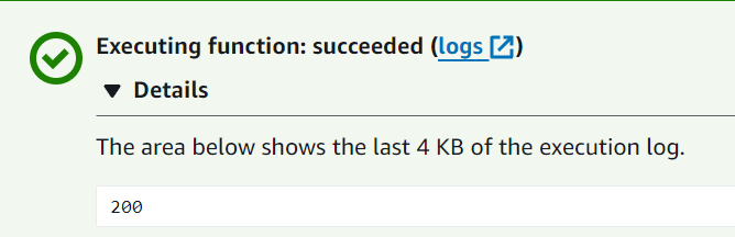 Registerkarte „Test“ der Lambda-Konsole.