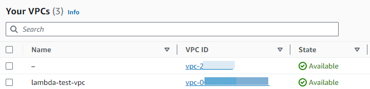 VPCKonsolenliste vonVPCs.